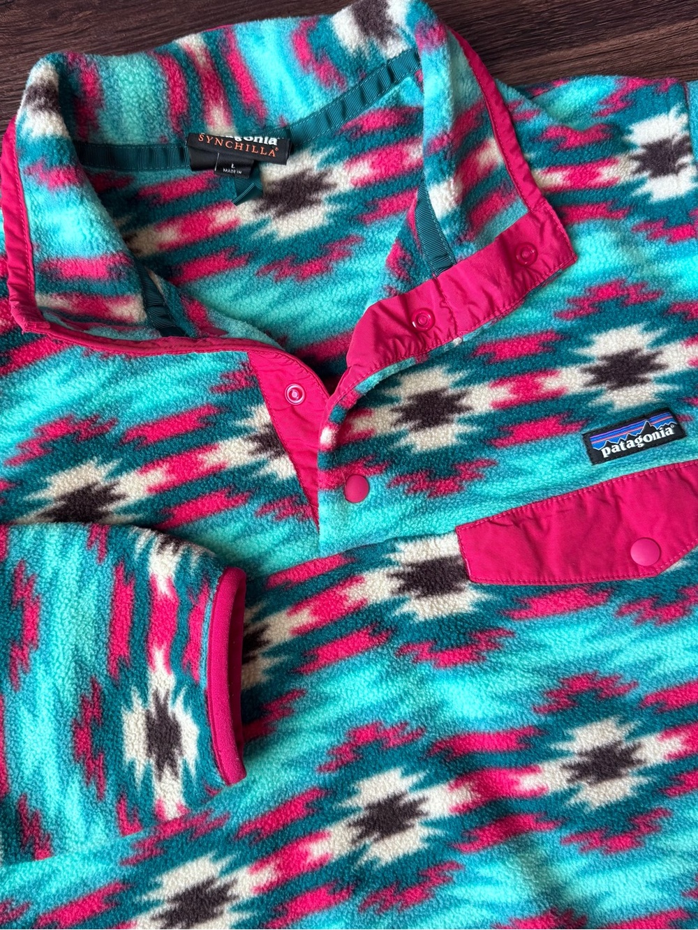 Patagonia Jacket Women’s Large Synchilla Snap T Fleece Southwest Aztec Outdoor
